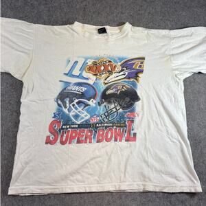 Vintage Y2K Super Bowl XXXXV Shirt Mens XL White Ravens Vs Giants NFL Football